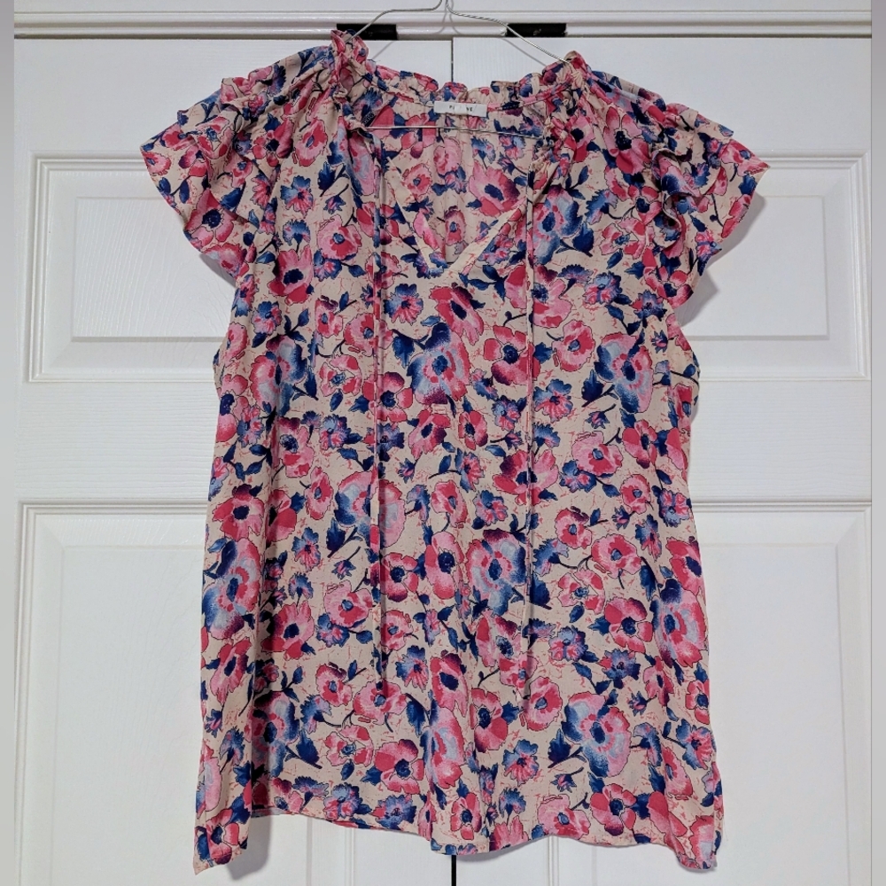 Pleione Floral Blouse in Pink and Blue